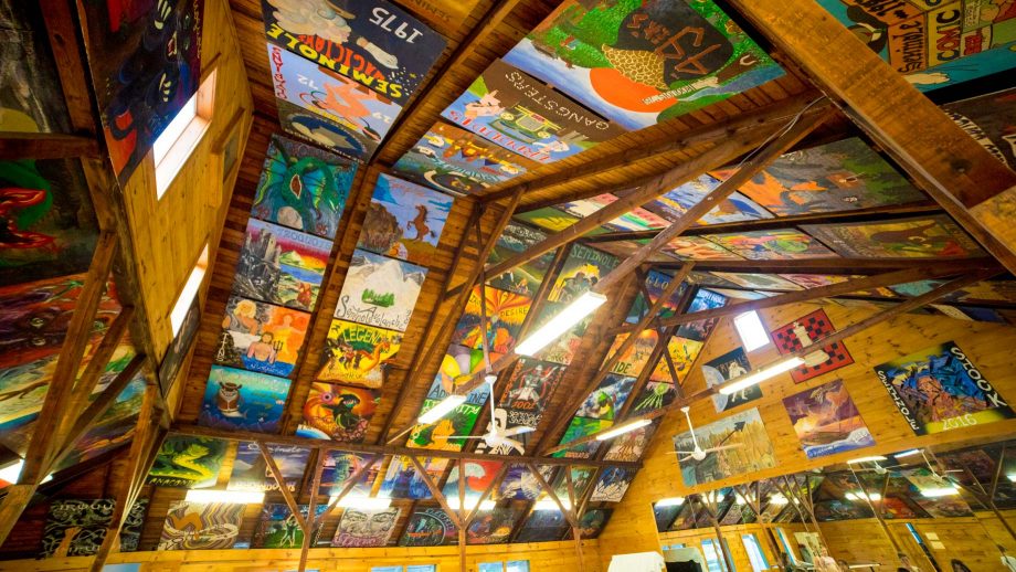 Ceiling of Camp Schodack art building, covered with camper paintings